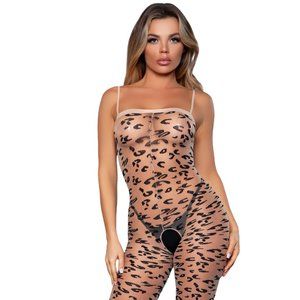 Leopard Print Bodystocking Footless Crotchless